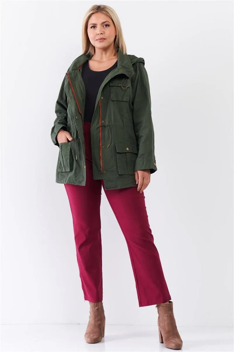 Plus Size Cotton Detachable Hood Utility Jacket - Tasha Apparel Wholesale