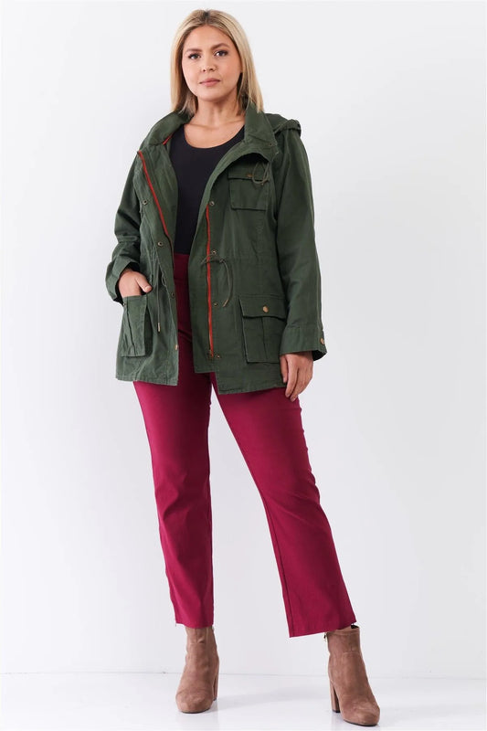 Plus Size Cotton Button Down Hood Utility Jacket /4-2-1 - Tasha Apparel Wholesale