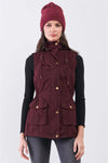 Burgundy Sleeveless Foldable Detachable Hood Detail Parka Utility Vest /2-3-1-1 - Tasha Apparel Wholesale