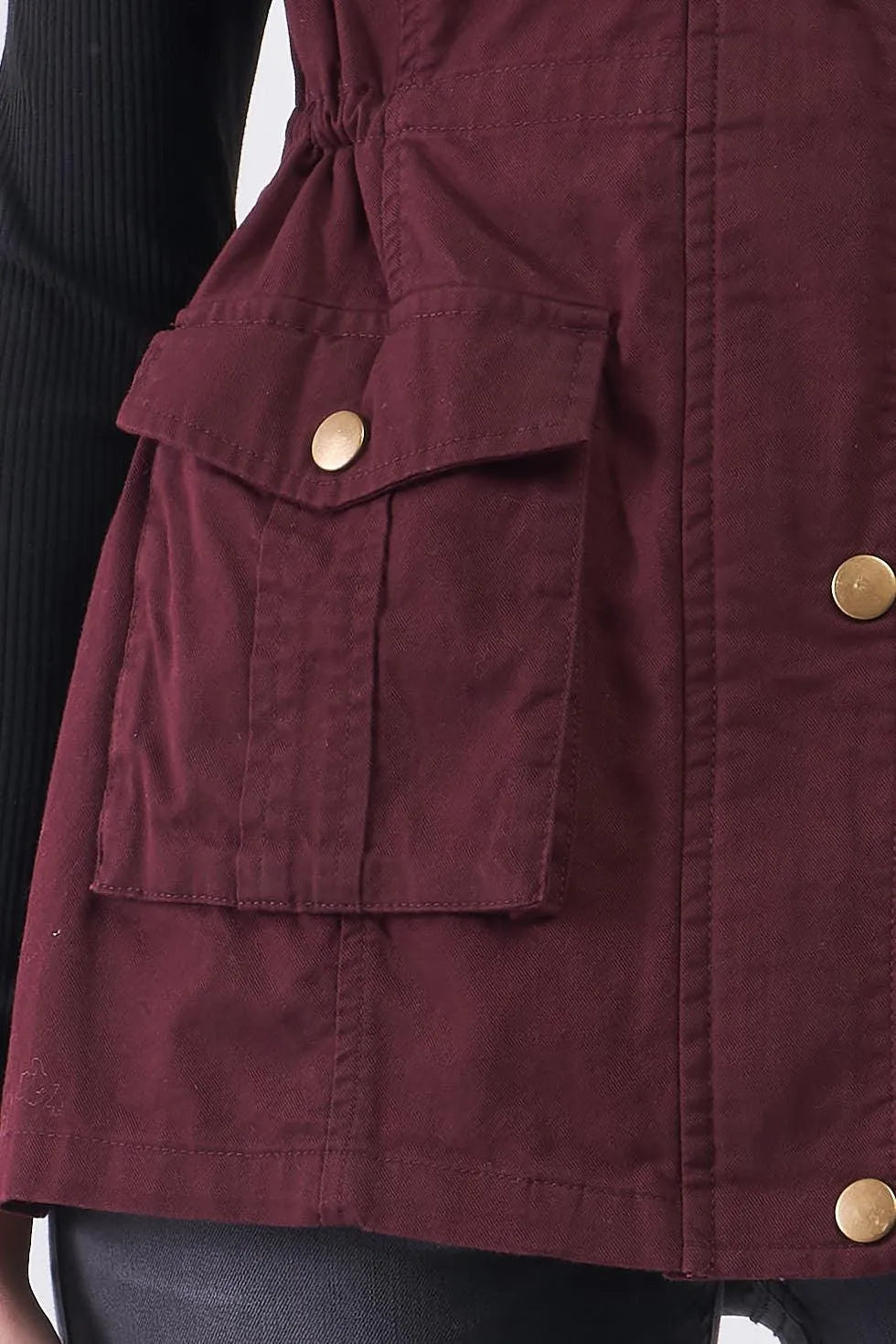 Burgundy Sleeveless Foldable Detachable Hood Detail Parka Utility Vest /2-3-1-1 - Tasha Apparel Wholesale