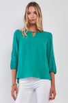 Forest Green Boho Laser-Cut Embroidery Trim Balloon Sleeve Relaxed Blouse Top /1-3-2 - Tasha Apparel Wholesale