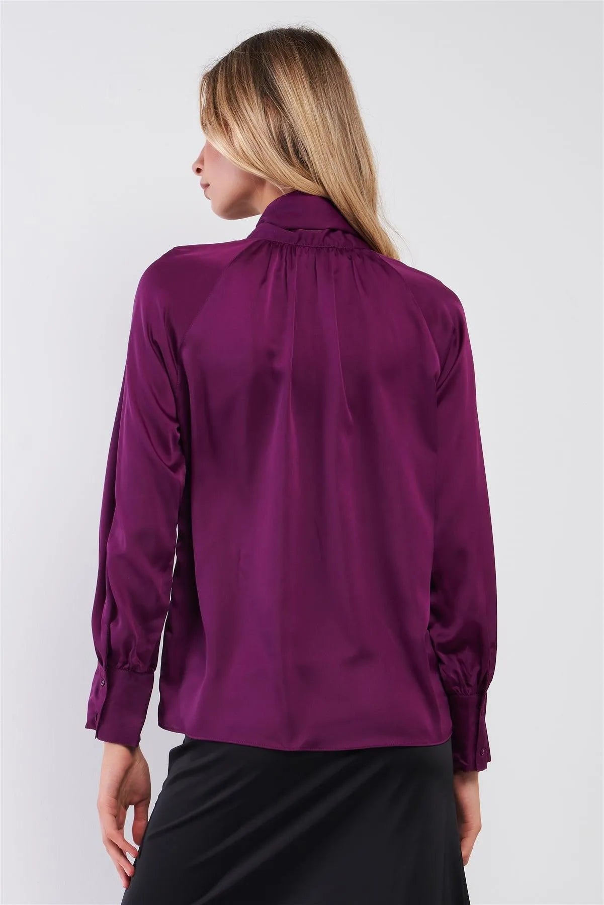 Violet Satin Long Sleeve Tie-Neck Blouse Top /2-3 - Tasha Apparel Wholesale