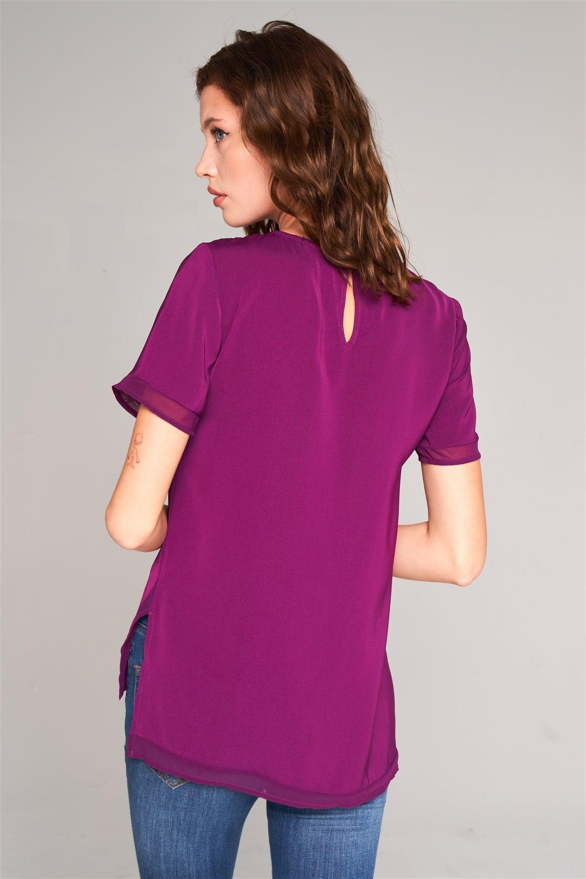 Orchid Short Sleeve Round Neck Loose Fit Two Side Split T-Short Top /2-3