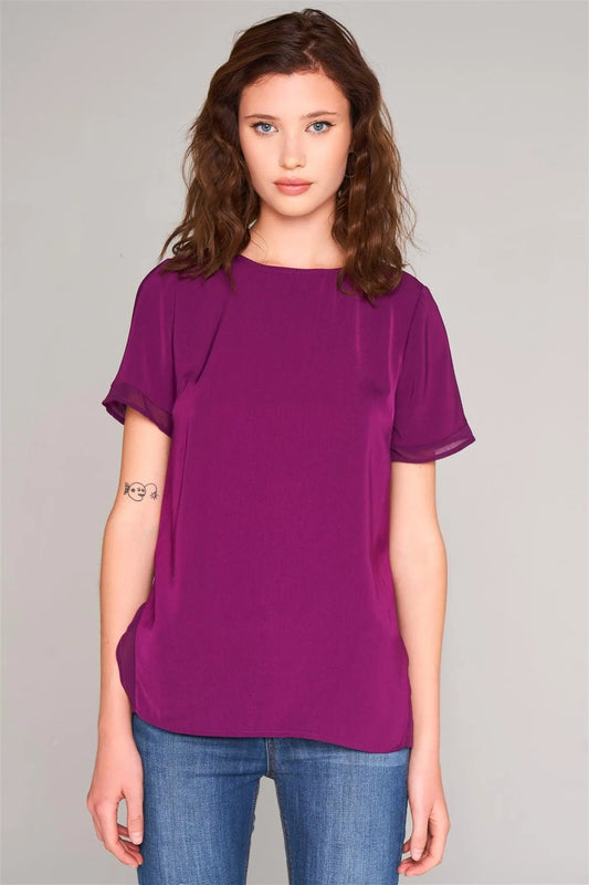 Orchid Short Sleeve Round Neck Loose Fit Two Side Split T-Short Top /2-3-1 - Tasha Apparel Wholesale