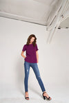 Orchid Short Sleeve Round Neck Loose Fit Two Side Split T-Short Top /2-3-1-1 - Tasha Apparel Wholesale