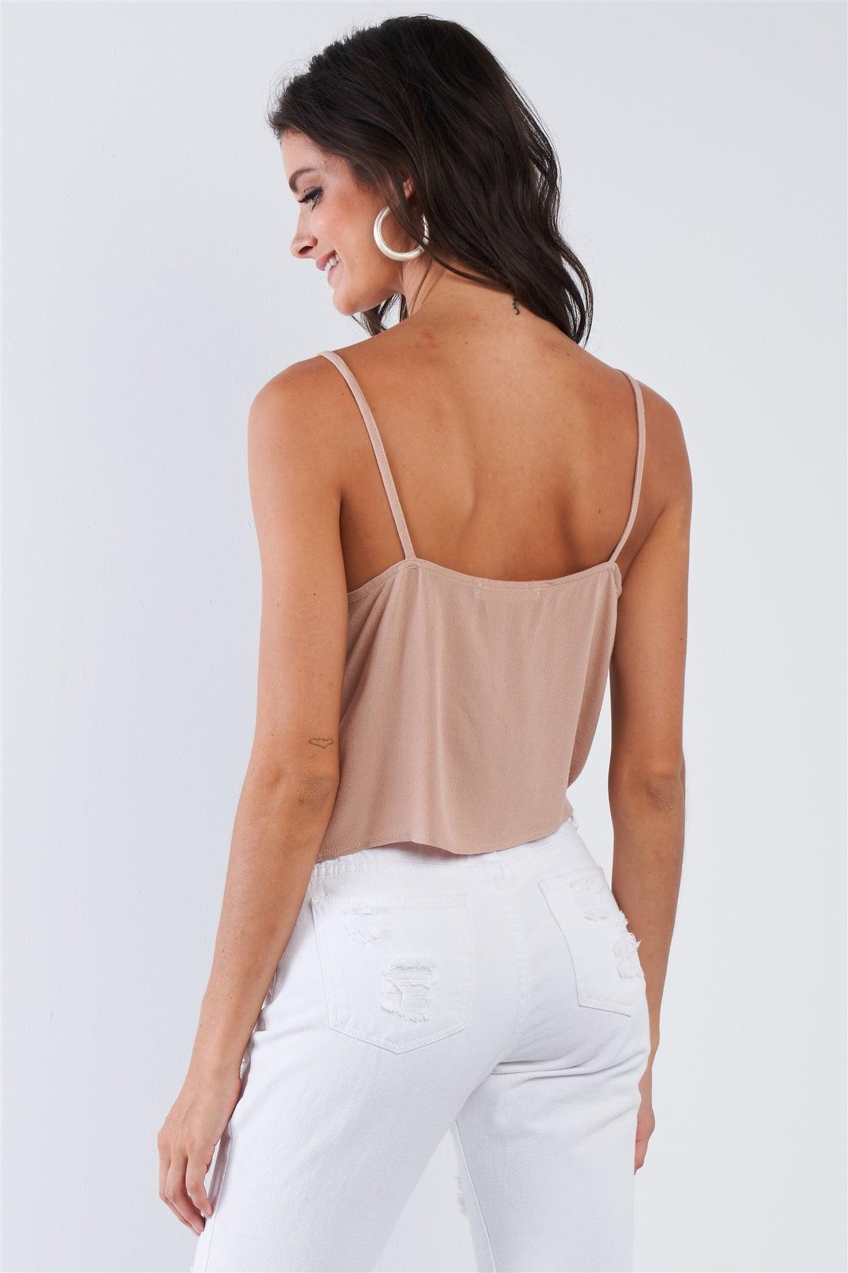 Smoke Taupe Rose Font Tummy Tie  V-Neck Cami Crop Top /1-2-2