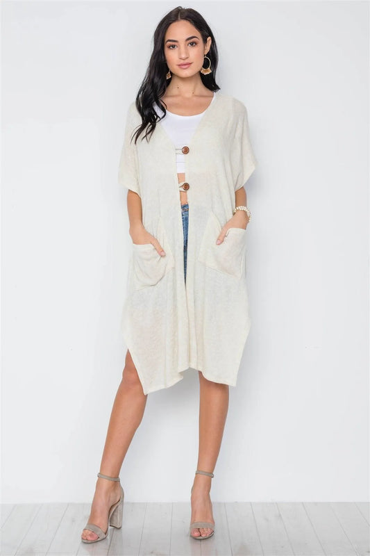 Cream Knit Side Tie Light Button Closure Cardigan /3-2 - Tasha Apparel Wholesale