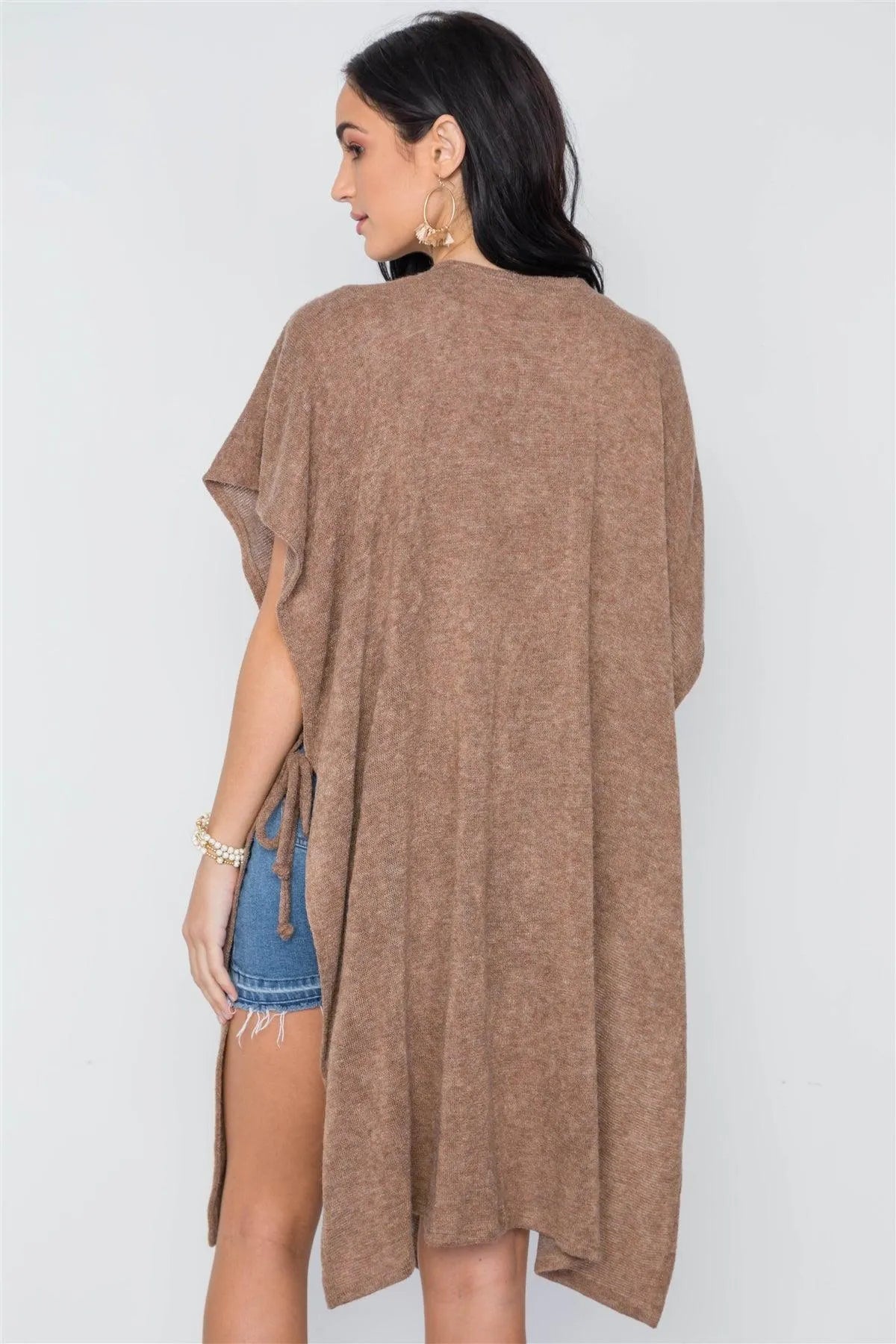 Mocha Knit Side Tie Light Button Closure Cardigan /3-3 - Tasha Apparel Wholesale