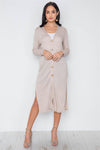 Taupe Knit Light Long Sleeve Button Down Midi Cardigan /3-2-1