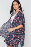 Multi Navy Floral Print Cover Up Kimono /3-2-1 - Tasha Apparel Wholesale