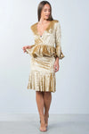 Gold Velvet Plunge CrossOver Top With Midi Skirt Set /2-2 - Tasha Apparel Wholesale