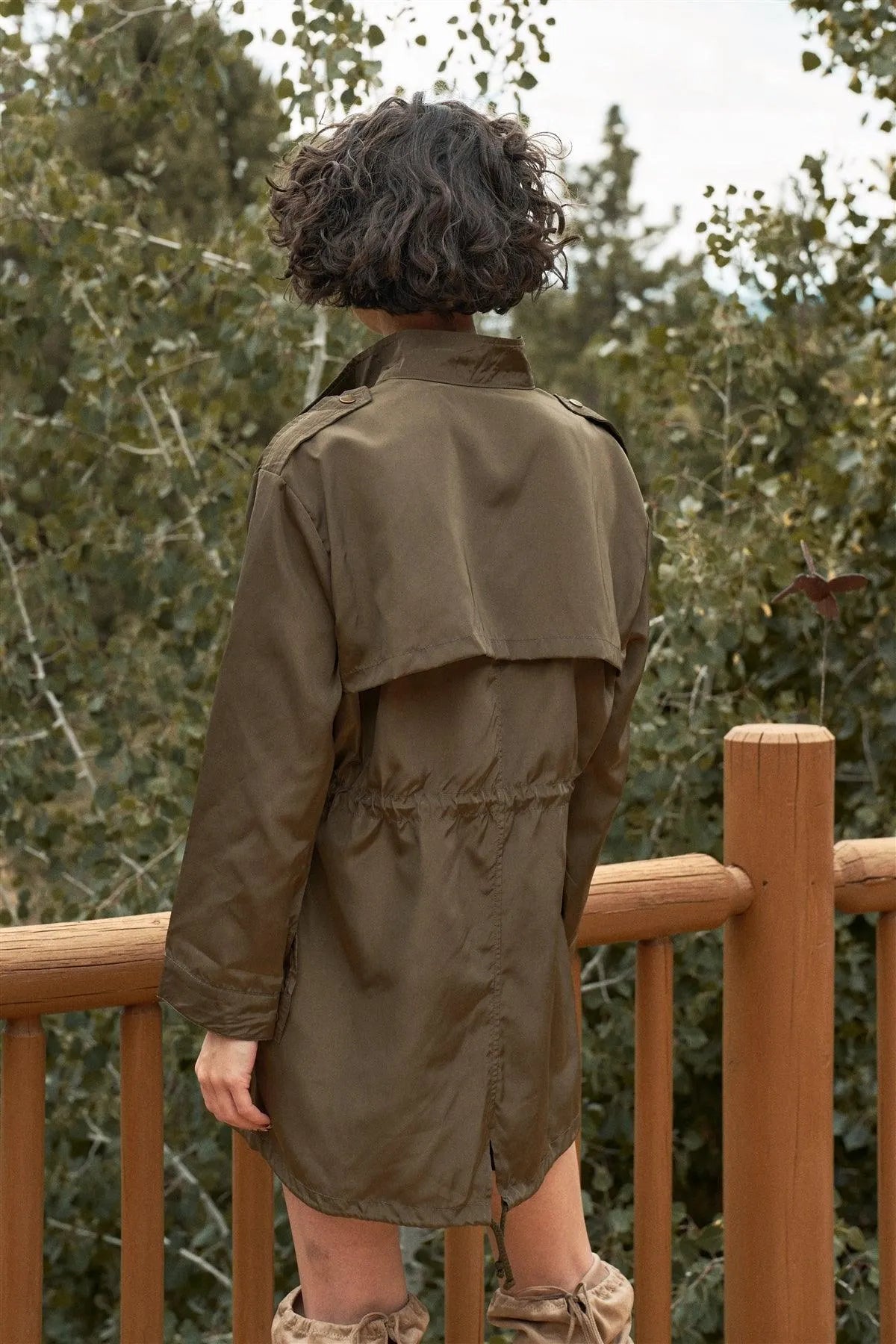 Drawstring Hem Button-Down Coach Jacket - Tasha Apparel Wholesale