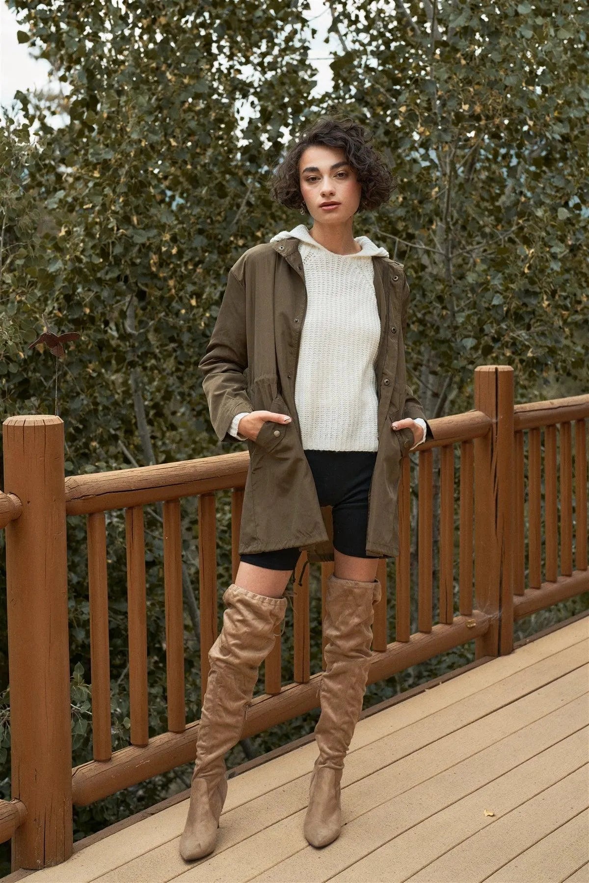 Drawstring Hem Button-Down Coach Jacket - Tasha Apparel Wholesale