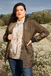 Junior Plus Olive Drawstring Trim Zip-Up Fitted Coach Rain Jacket /2-2-2 - Tasha Apparel Wholesale
