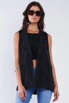 Black Corset Back Open Front Collared Sleeveless Vest With Pockets /1-2-2-1 - Tasha Apparel Wholesale
