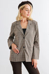 Brown Plaid Long Sleeve Button-Up Two Pocket Blazer /1-2-2-1 - Tasha Apparel Wholesale