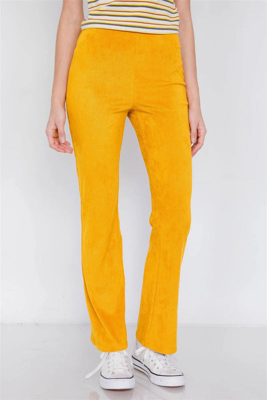 Mustard Suede Corduroy Vintage High-Waist Flare Pant /2-2-2 - Tasha Apparel Wholesale