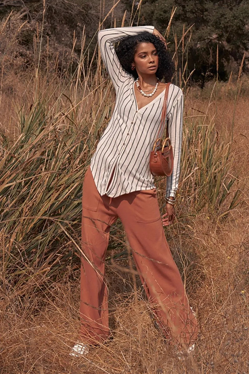 High Waisted Stretchy High Quality Casual Pant Relaxed Fit Camel Pant /3-2-1 - Tasha Apparel Wholesale