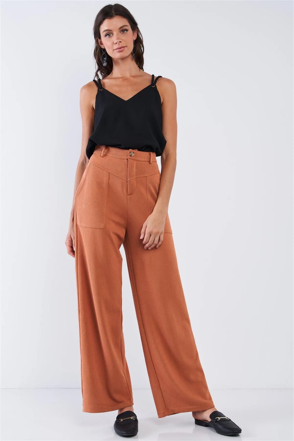 High Waisted Stretchy High Quality Casual Pant Relaxed Fit Camel Pant /3-2-1 - Tasha Apparel Wholesale