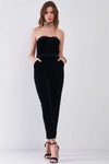Black Velvet Strapless Sweetheart Neck Wrap Skinny Jumpsuit /1-1-2-1 - Tasha Apparel Wholesale