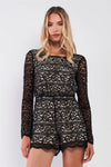 Black Crochet Lace V-Back Long Sleeve Romper /1-2-2-1 - Tasha Apparel Wholesale
