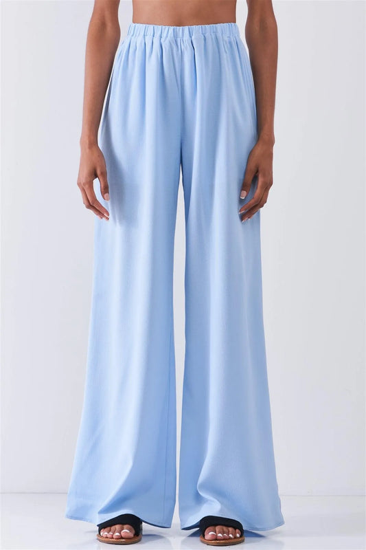 Endless Summer Sky Blue High Waist Flowy Wide Leg Pants /1-2-2-1 - Tasha Apparel Wholesale