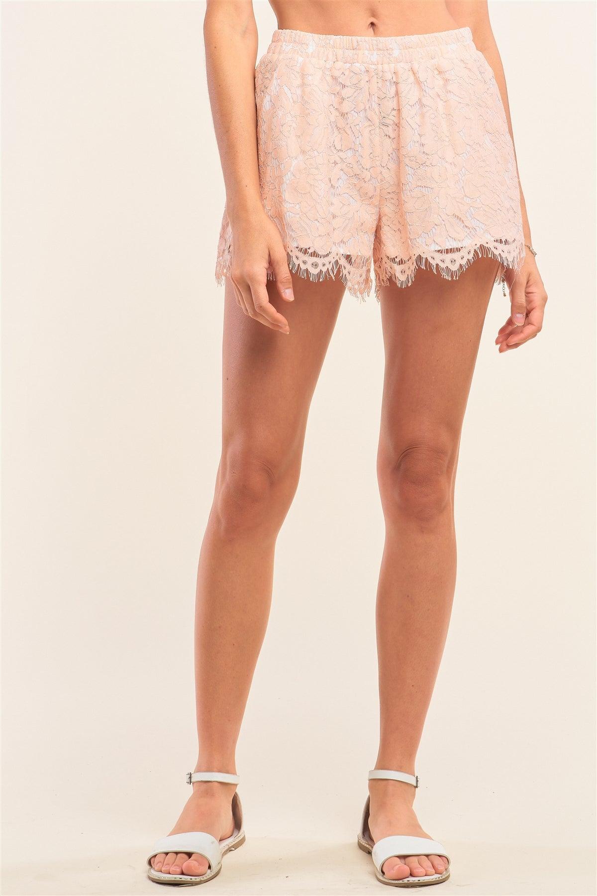 Blush Crochet Boho High Waist Lined Mini Shorts With Two Front Pockets /1-2-2-1