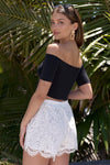 Off-White Crochet Boho High Waist Lined Mini Shorts With Two Front Pockets Shorts