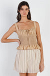 Cream & Taupe Stripe Shorts /2-2 - Tasha Apparel Wholesale