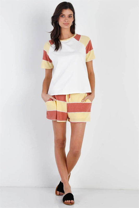 Rust & Yellow Stripe Shorts /2-2-2 - Tasha Apparel Wholesale