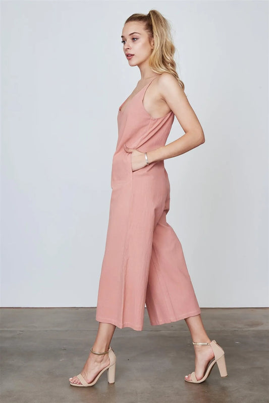 Boho Dust Coral Sleeveless Wide Leg Loose Jumpsuit /3-2-1 - Tasha Apparel Wholesale