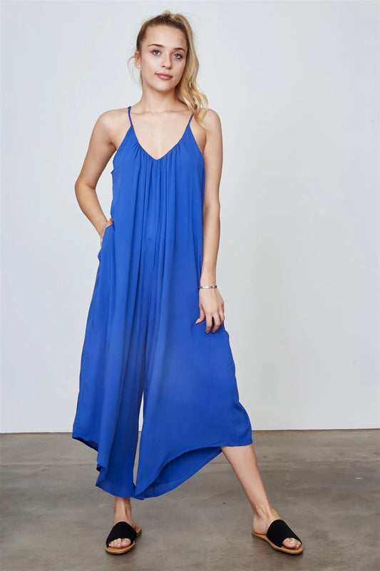 Royal Blue Bohemian V-neck Spaghetti Strap Long Jumpsuit /1-2-2 - Tasha Apparel Wholesale