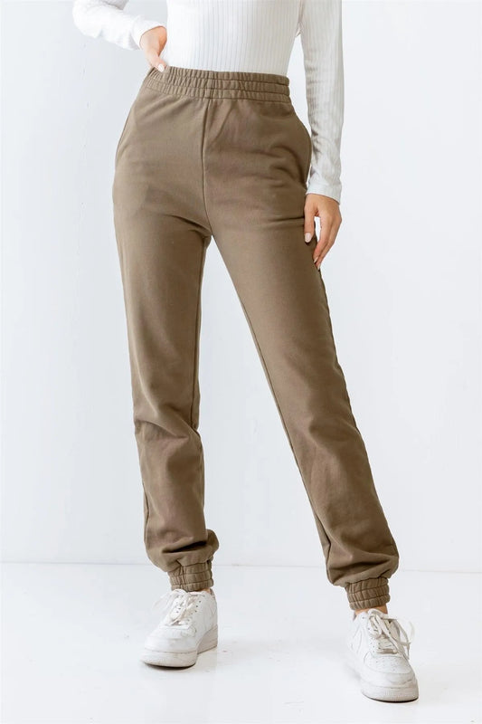 Olive Two Pocket Elasticized High Waist Jogger Pants M-L/2-2 - Tasha Apparel Wholesale