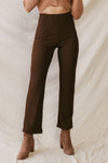 Brown Ribbed High Waist Fitted Pants /3-2-1
