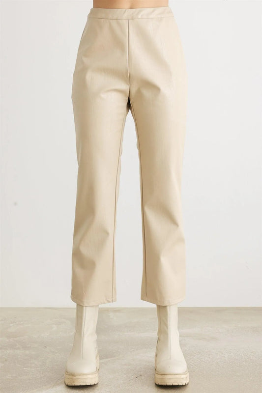 Cream Faux Leather High Waist Pants /1-2-2-1 - Tasha Apparel Wholesale