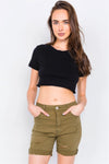 Olive Distressed Denim Sporty Cotton Bermuda Shorts /3-2-1 - Tasha Apparel Wholesale