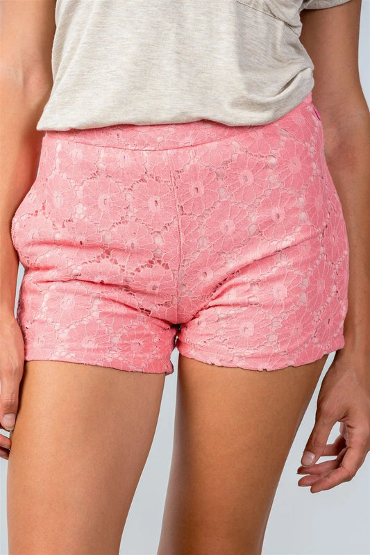 Pink Lace Crochet Floral Mini Short /2-2-2 - Tasha Apparel Wholesale