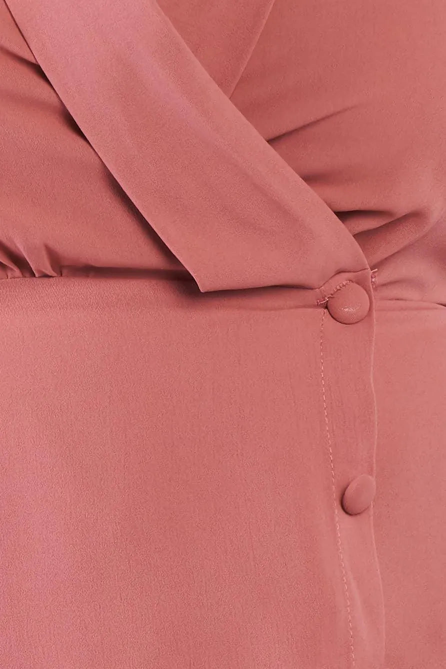 Junior Plus Size Mauve Pink V-Neck Mock Side Button Peplum Top /2-2-2 - Tasha Apparel Wholesale