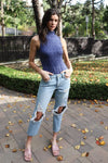 Heather Navy Turtle Neck Sleeveless Bodysuit /3-2-1 - Tasha Apparel Wholesale