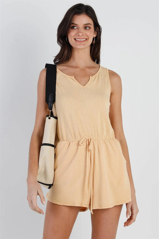 Mustard Ribbed Self-Tie Waistline Romper /2-2-2 - Tasha Apparel Wholesale