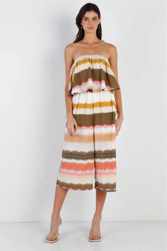 Multi Color Tie-Dye Stripe Flare Top Sleeveless Jumpsuit /2-2 - Tasha Apparel Wholesale