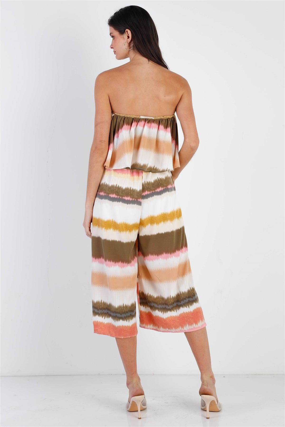 Multi Color Tie-Dye Stripe Flare Top Sleeveless Jumpsuit /2-2