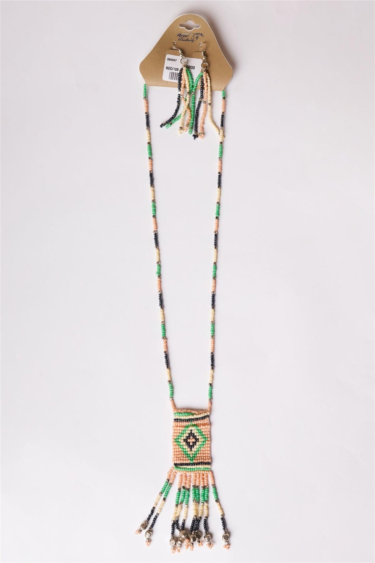 Multi Color Tribal Inspired Beaded Ear Rings & Necklace Set /6 sets
