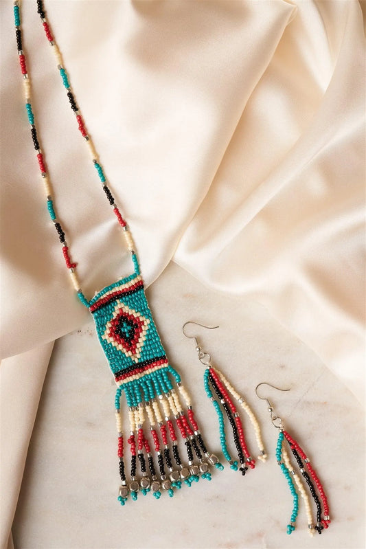 Multi Turquoise Tribal Inspired Beaded Necklace & Earrings Set /6 sets - Tasha Apparel Wholesale
