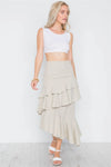 Brown Taupe Ruffle High-Waist Midi Skirt /2-2-2 - Tasha Apparel Wholesale