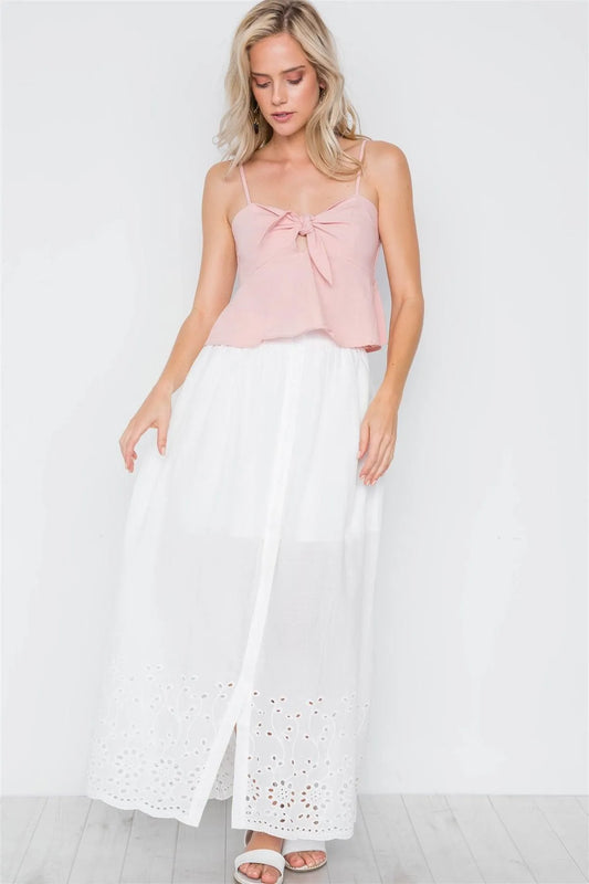 Off White Floral Embroidery Maxi Boho Skirt /2-2-2 - Tasha Apparel Wholesale