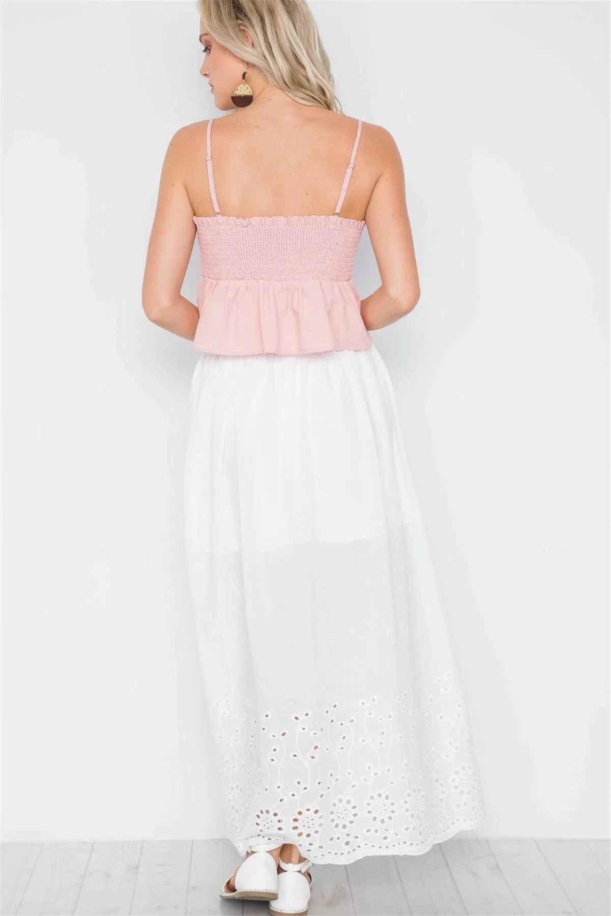 Off White Floral Embroidery Maxi Boho Skirt /2-2-2 - Tasha Apparel Wholesale