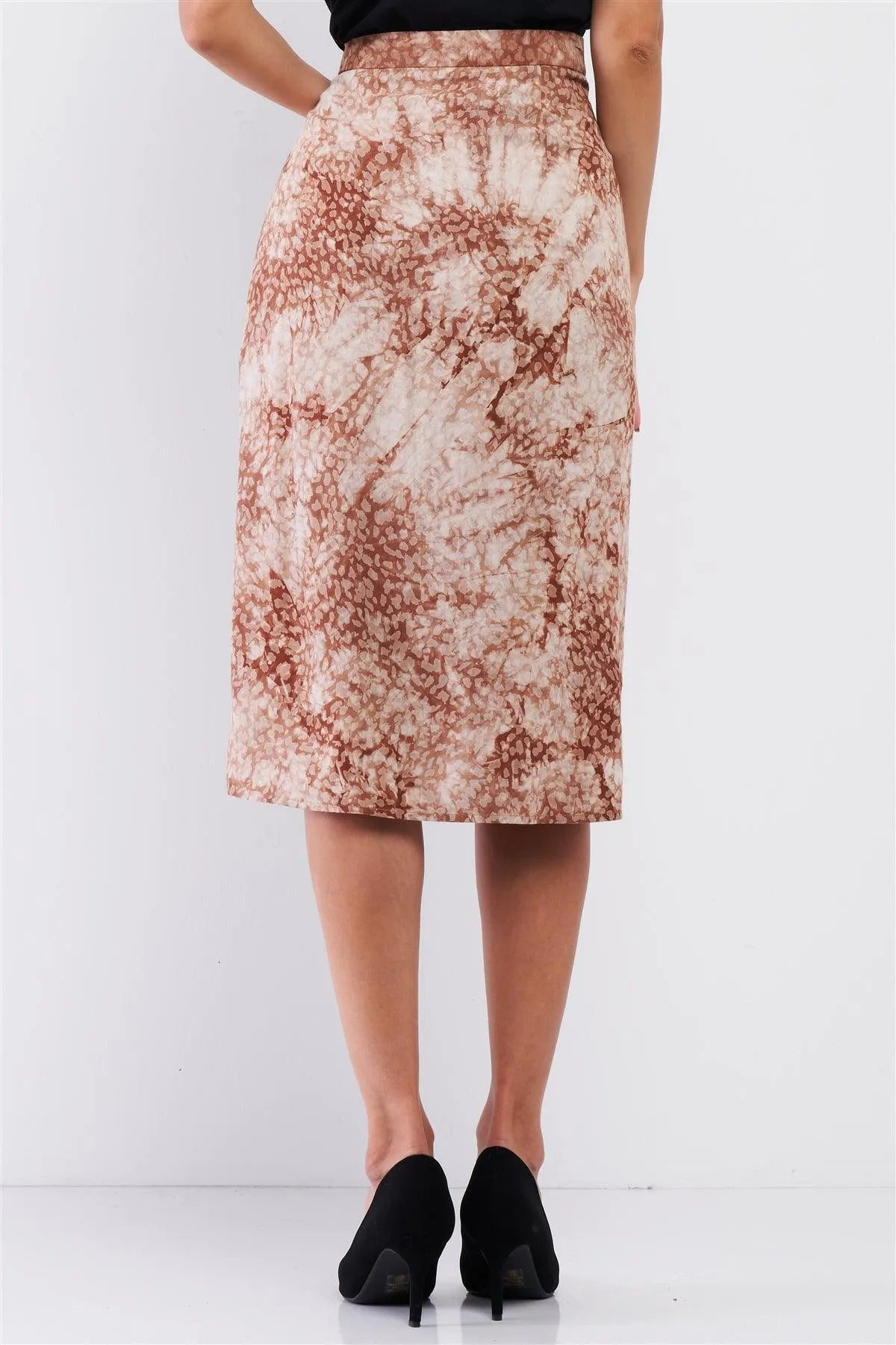 Coffee Cream Tie Dye High Waisted Front Button Down Midi Skirt /3-2-1 - Tasha Apparel Wholesale