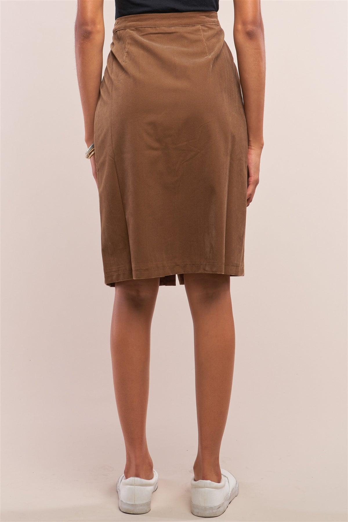 Peanut Brown High Waisted Corduroy Button Down Pencil Mini Skirt /1-2-2-1