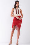 Red Crochet Embroidered High Waist Asymmetrical Midi Skirt With Golden Lining /3-2-1